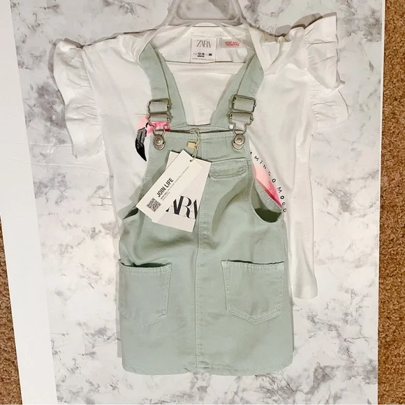 New Zara twill overall dress set 12-18 months - Picture 3 of 4
